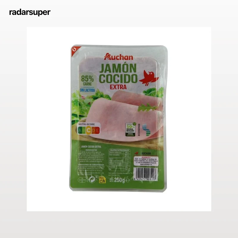 AUCHAN Jamón cocido de categoria extra, cortado en lonchas 250 g. Producto Alcampo