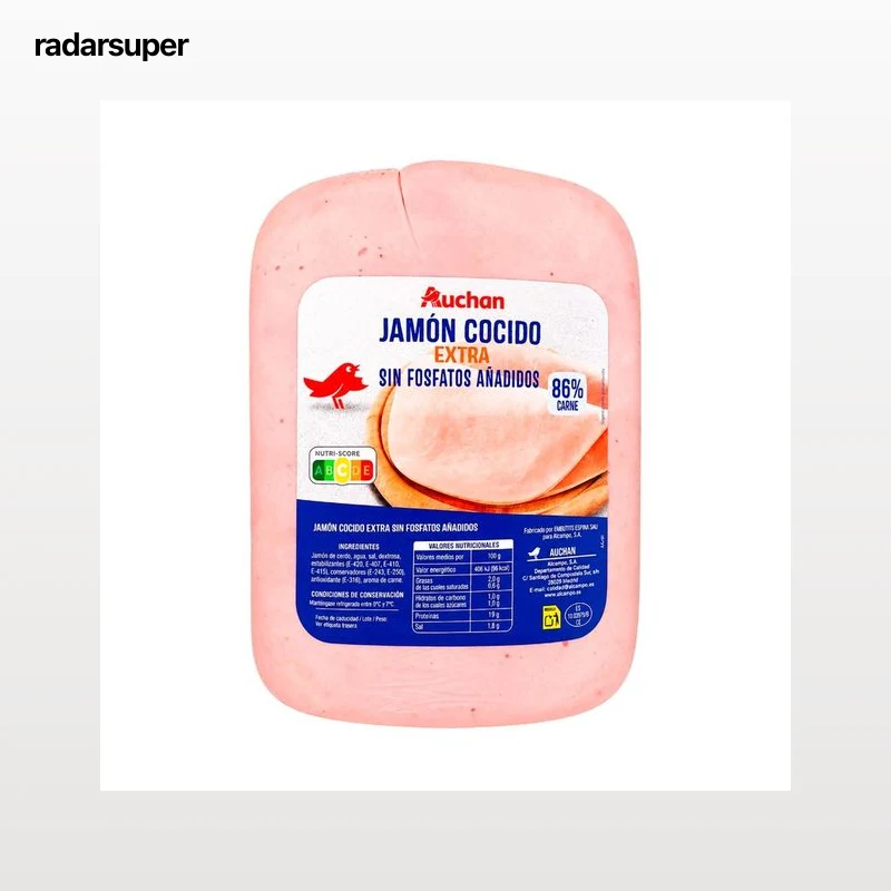 AUCHAN Jamón cocido extra sin fosfatos añadidos al corte Producto Alcampo. - Loncha fina 1 mm