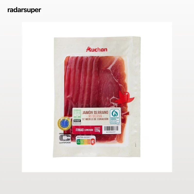 AUCHAN Jamón serrano reserva (curación mínima de 12 meses), cortado en finas lonchas 120 g. Producto Alcampo