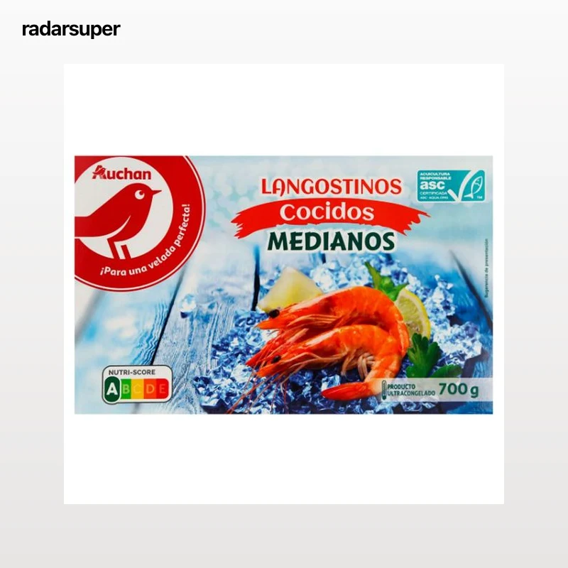 AUCHAN Langostinos blancos medianos 35/45, cocidos y ultracongelados 700 g (P.N). Producto Alcampo