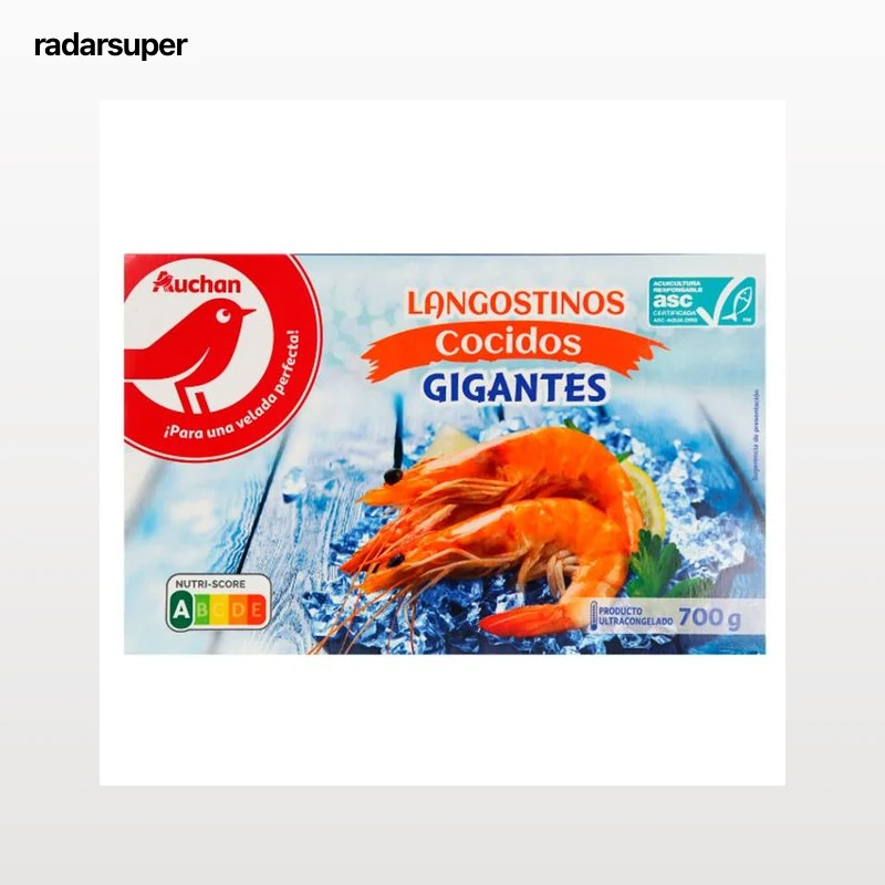 AUCHAN Langostinos gigantes 14 / 18, cocidos y ultracongeldos 700 g (P.N). Producto Alcampo