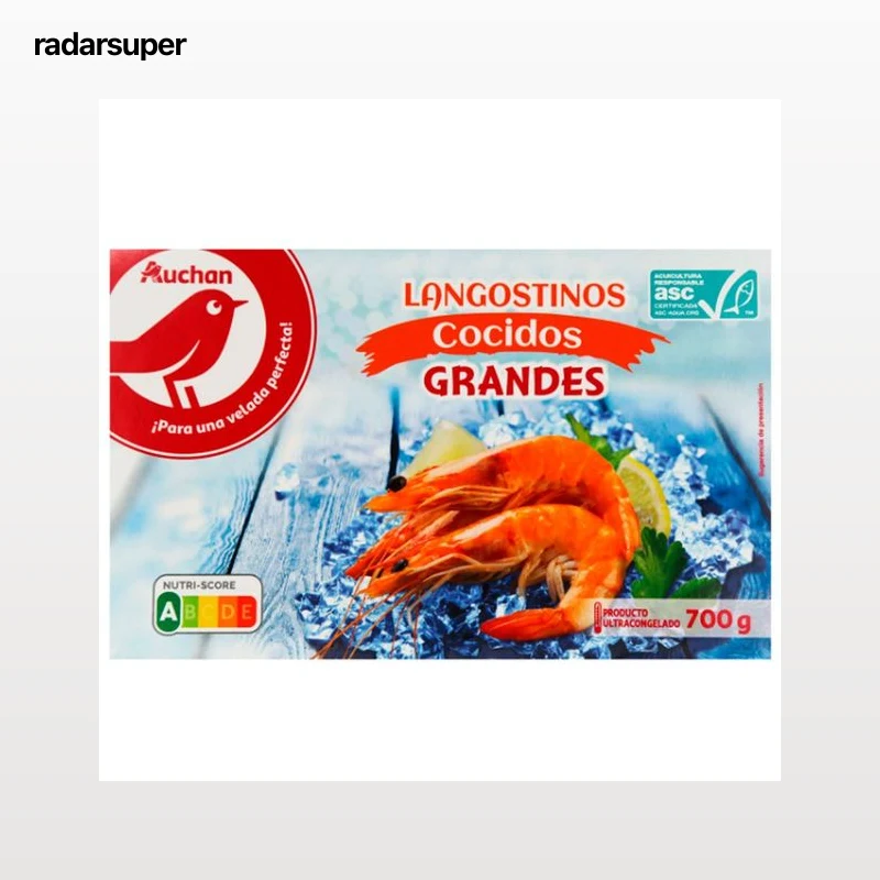 AUCHAN Langostinos grandes 21/28, cocidos y ultrancongelados 700 g (P.N). Producto Alcampo