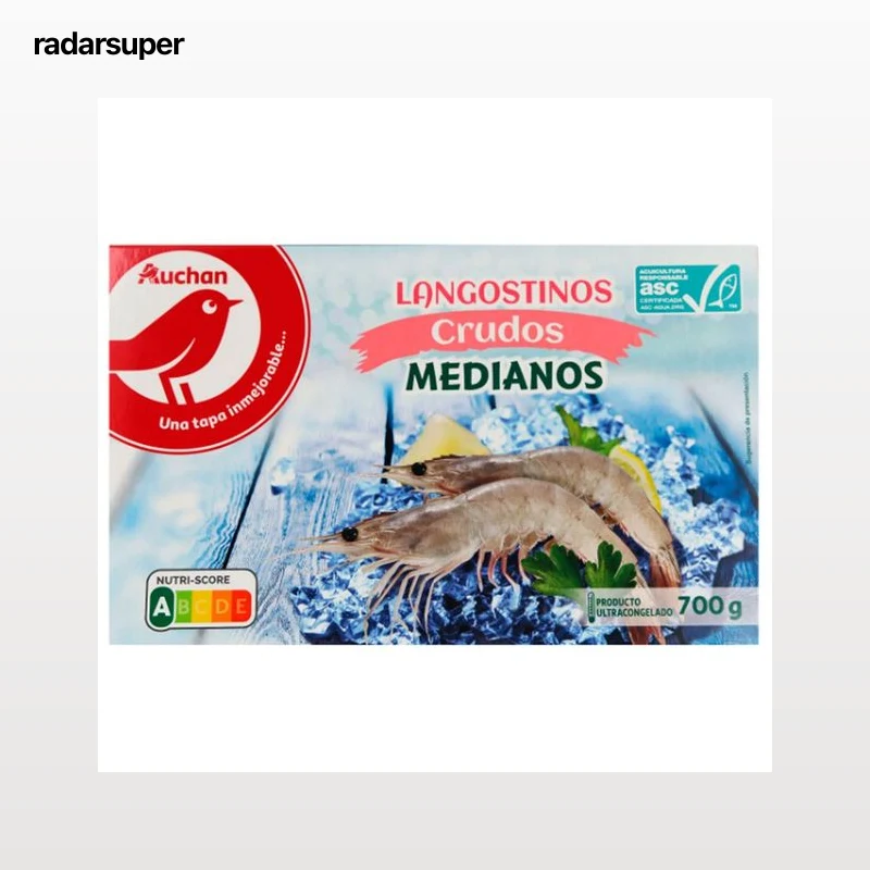 AUCHAN Langostinos medianos 35 / 45, crudos y ultracongelados 700 g (P.N). Producto Alcampo