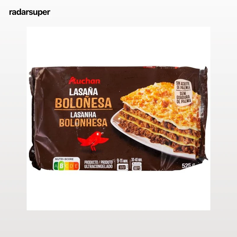 AUCHAN Lasaña boloñesa, ultracongelada 525 g. Producto Alcampo