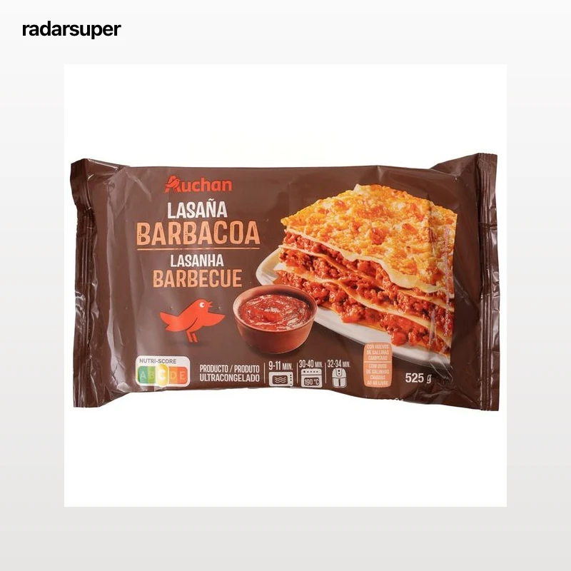 AUCHAN Lasaña con carne de cerdo a la barbacoa 525 g. Producto Alcampo