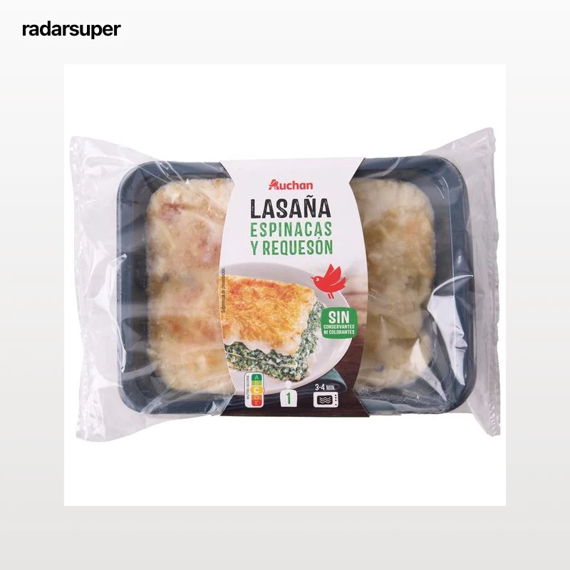 AUCHAN Lasaña rellena de espinacas y requesón, lista para calentar y comer 350 g Producto Alcampo.