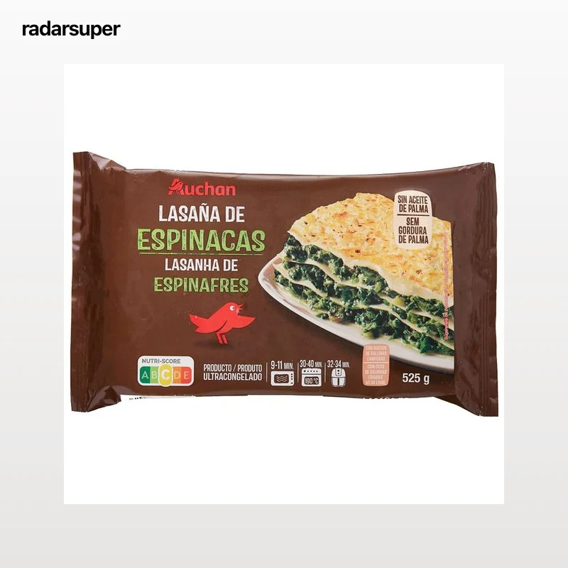 AUCHAN Lasaña ultracongelada, rellena de vegetales 525 g. Producto Alcampo