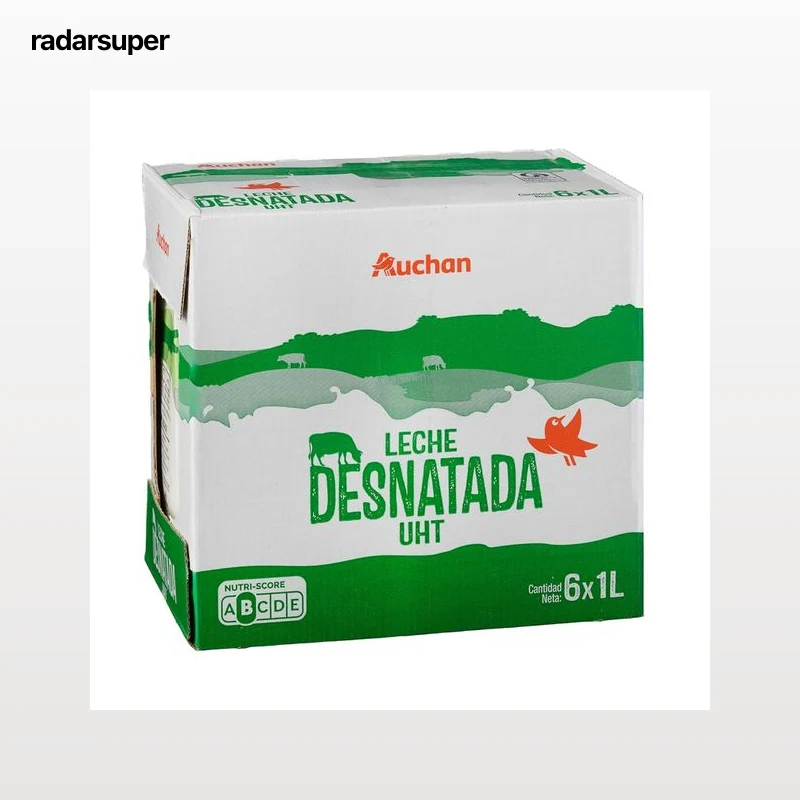 AUCHAN Leche desnatada de vaca 6 x 1l. Producto Alcampo