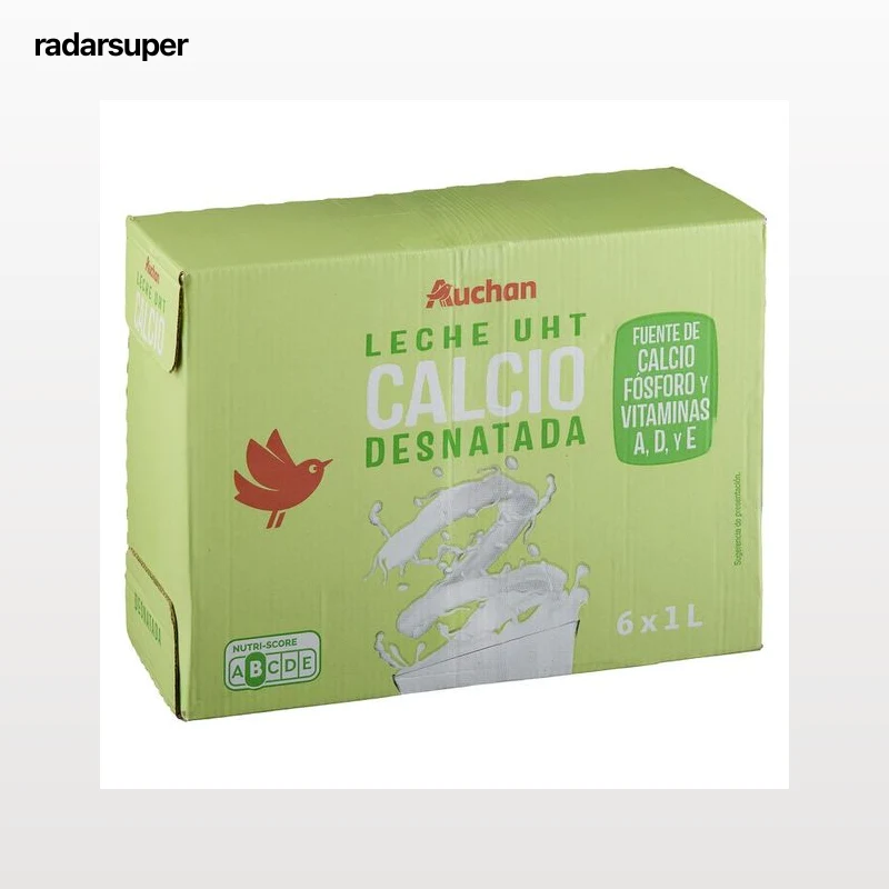AUCHAN Leche desnatada de vaca, enriquecida con calcio 6 x 1 l Producto Alcampo.