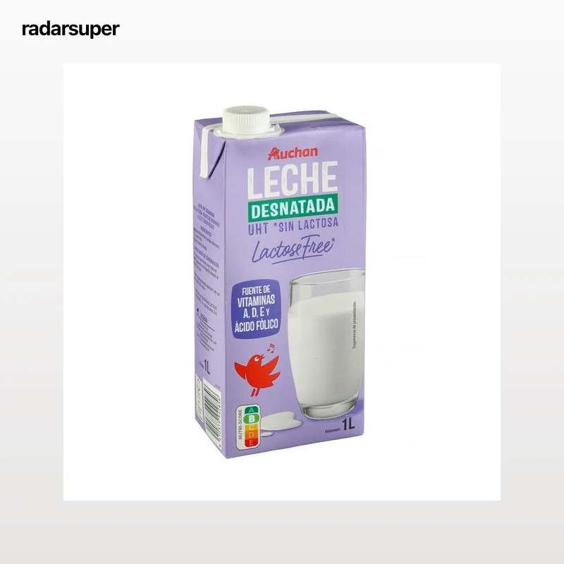 AUCHAN Leche desnatada de vaca sin lactosa 1 l Producto Alcampo.