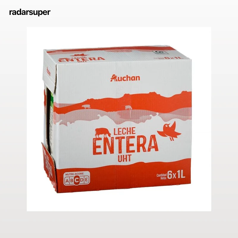 AUCHAN Leche entera de vaca 6 x 1l. Producto Alcampo