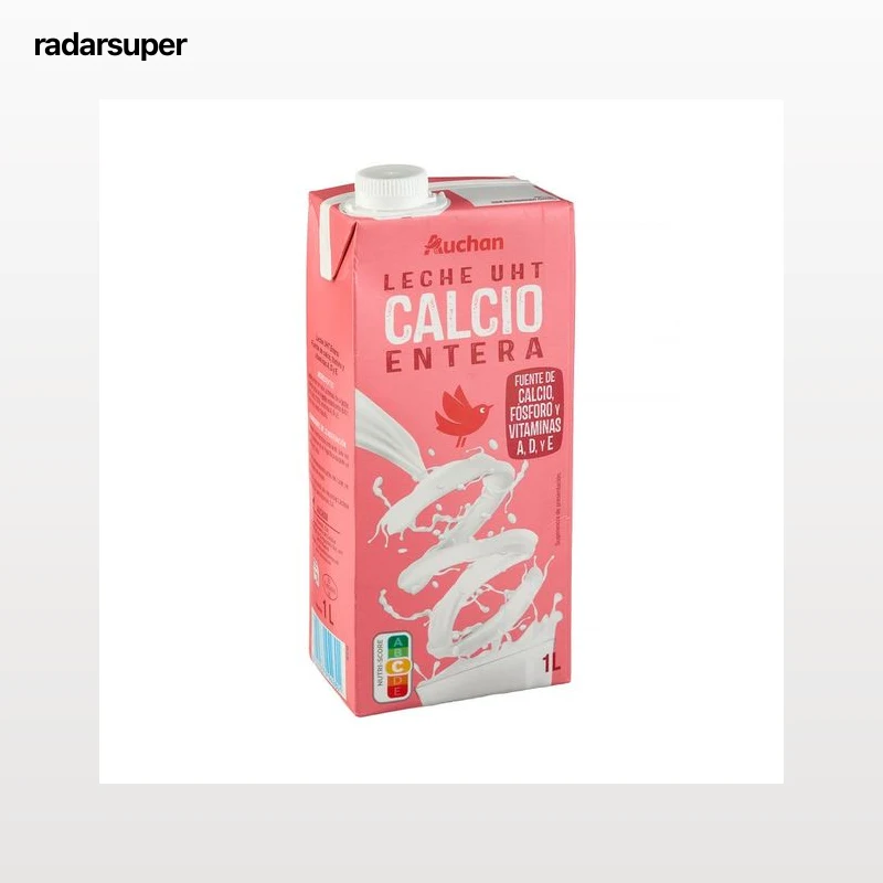 AUCHAN Leche entera de vaca, enriquecida con calcio 1 l Producto Alcampo.