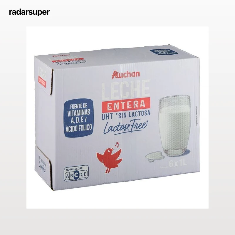 AUCHAN Leche entera de vaca sin lactosa 6 x 1 l Producto Alcampo.