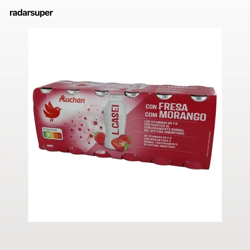 AUCHAN Leche fermentada con Lcasei y sabor a fresa 12 x 100 g. Producto Alcampo