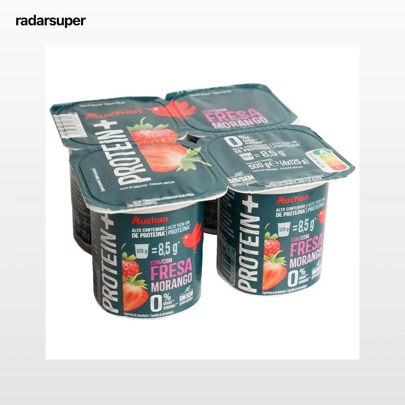 AUCHAN Leche fermentada proteico de fresa con 0% materia grasa 4 x 125 g Producto Alcampo.