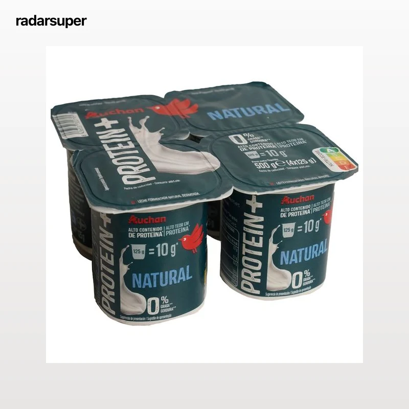 AUCHAN Leche fermentada proteico natural con 0% materia grasa 4 x 125 g Producto Alcampo.