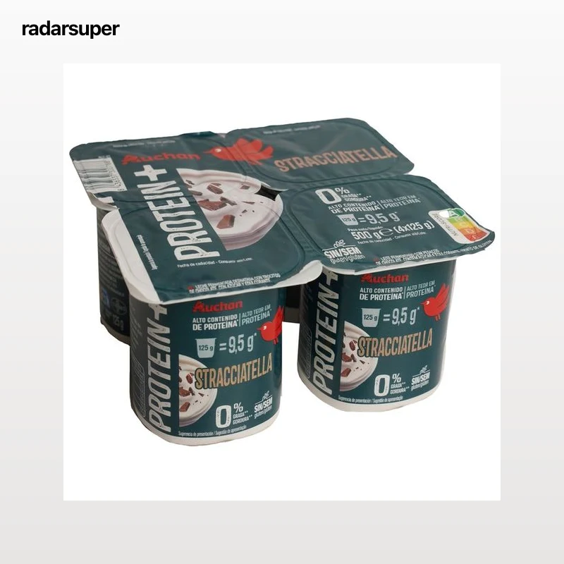 AUCHAN Leche fermentada proteico con trocitos de stracciatella y 0% materia grasa 4 x 125 g Producto Alcampo.