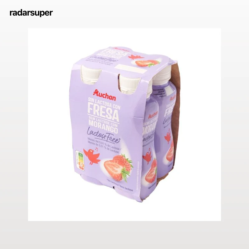 AUCHAN Leche fermentada sin lactosa y con fresa 4 x 154 ml. Producto Alcampo
