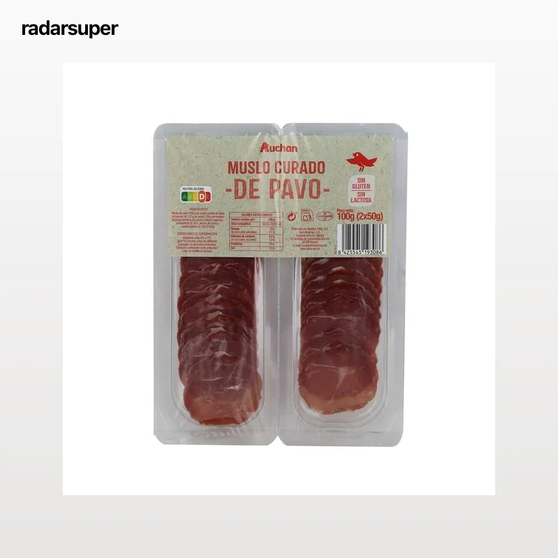 AUCHAN Lomo de pavo elaborado a base de muslo de pavo curado 100 g. Producto Alcampo