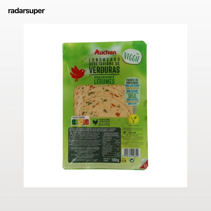 AUCHAN Loncheado vegetariano a base de clara de huevo con verduras y aceitunas Veggie 100 g. Producto Alcampo