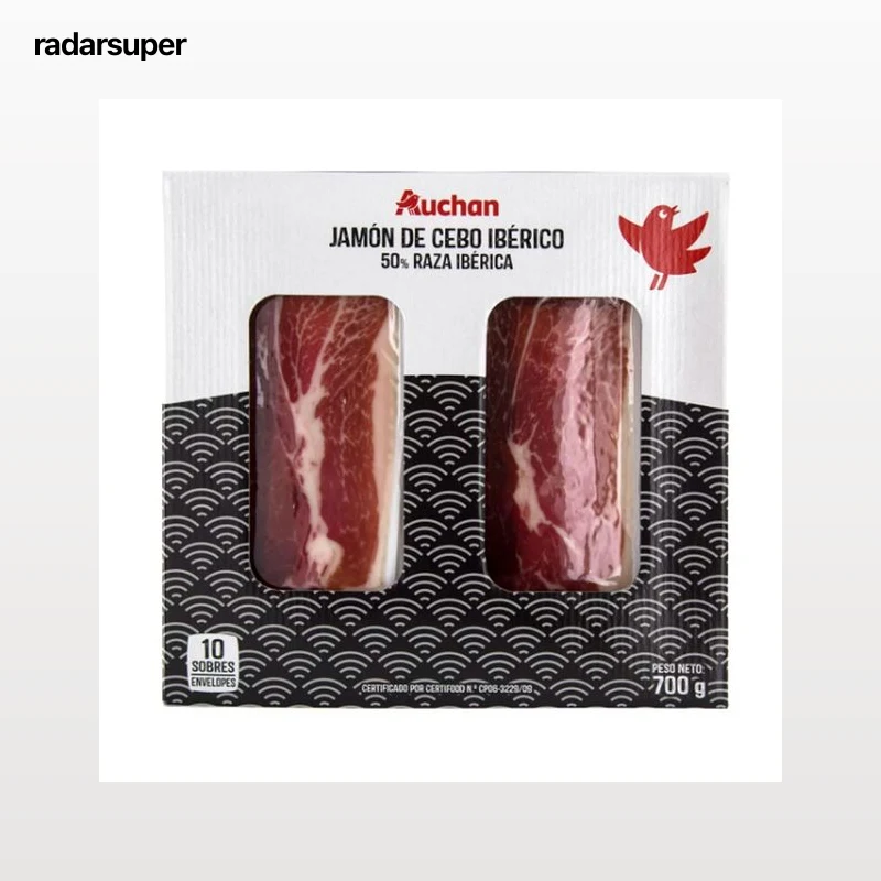 AUCHAN Maletín con 10 sobres de 70 g. de jamón de cebo ibérico (50% raza ibérica). Producto Alcampo