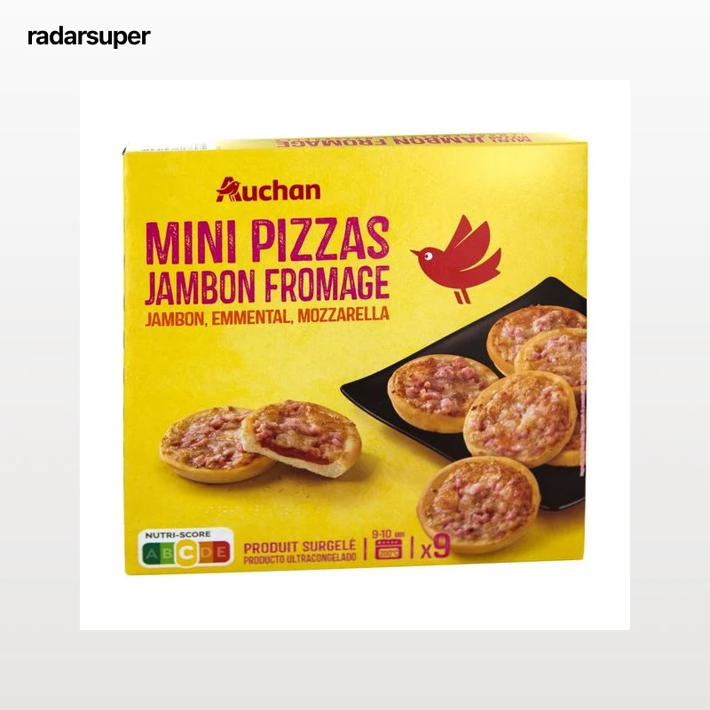AUCHAN Mini pizzas congeladas de jamón y queso (Emmental y Mozzarella) 270 g. Producto Alcampo
