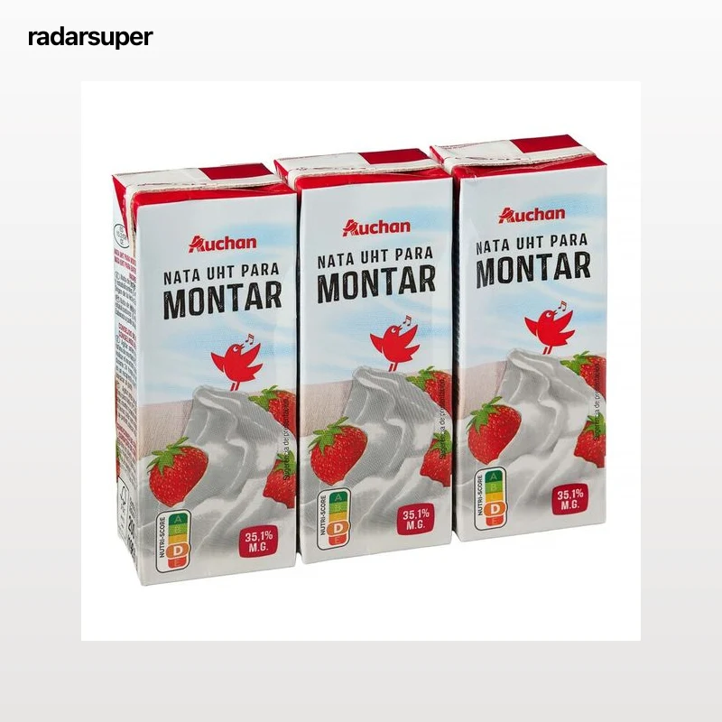 AUCHAN Nata para montar con 35% de materia grasa 3 x 200 ml Producto Alcampo.