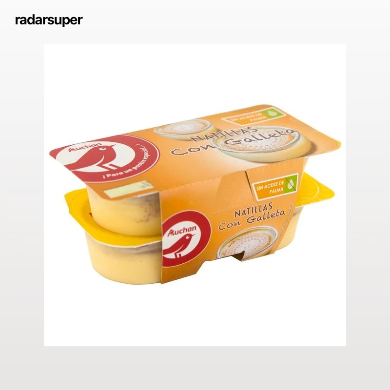 AUCHAN Natillas de vainilla con galleta 4 x 125 g. Producto Alcampo