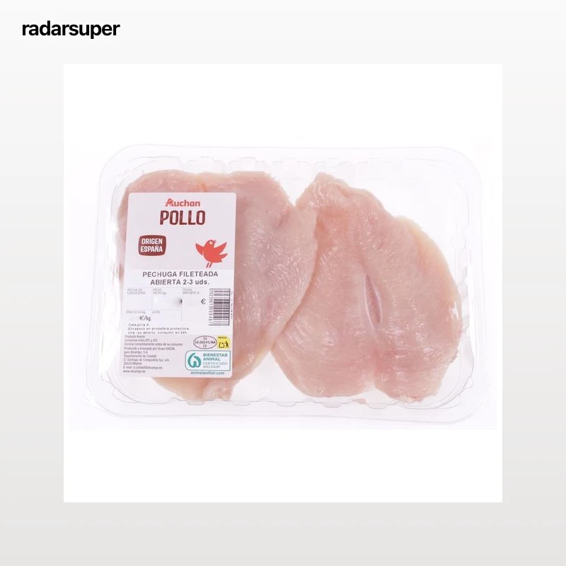 AUCHAN Pechuga de pollo filete abierta. Producto Alcampo
