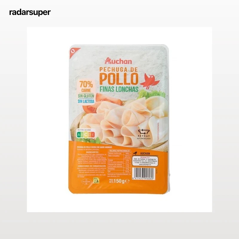 AUCHAN Pechuga de pollo en finas lonchas 150 g Producto Alcampo.