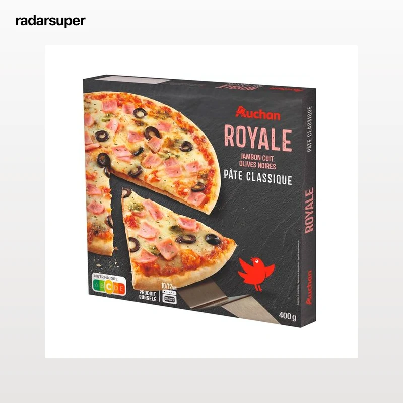 AUCHAN Pizza congelada de masa fina con jamón y champiñones 365 g. Producto Alcampo