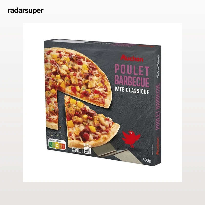 AUCHAN Pizza congelada de pollo y salsa barbacoa 390 g Producto Alcampo.