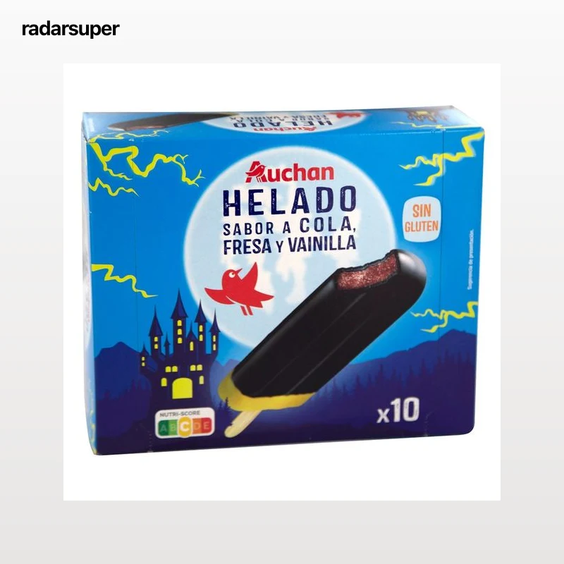 AUCHAN Polo helado con sabor a cola, fresa y vainilla 10 x 60 ml. Producto Alcampo