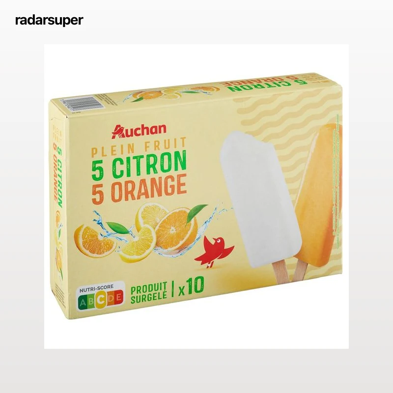 AUCHAN Polos de hielo de sorbete de limón (5) y de naranja (5) 10 x 65 ml Producto Alcampo.