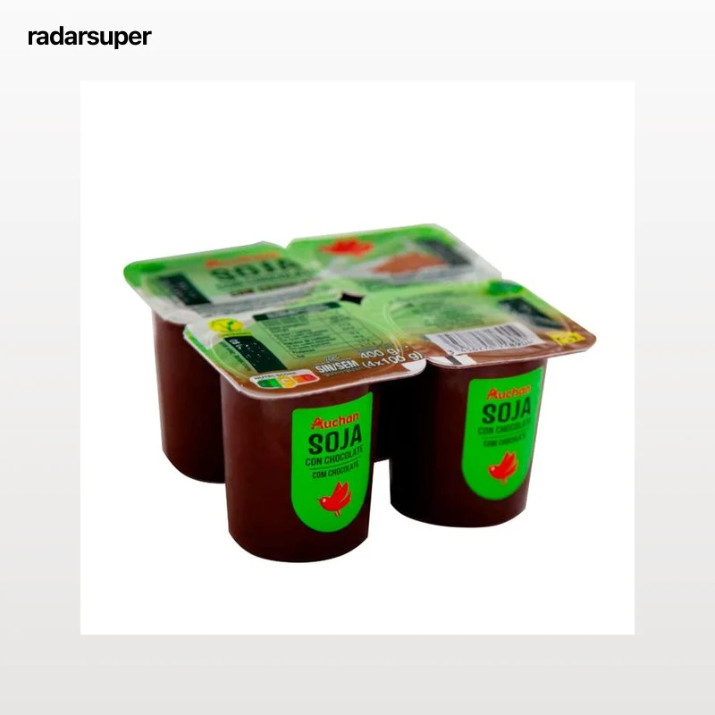 AUCHAN Postre a base de bebida de soja, con chocolate 4 x 100 g. Producto Alcampo