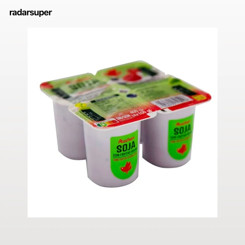 AUCHAN Postre a base de bebida de soja fermentada, con frutos rojos 4 x 100 g. Producto Alcampo