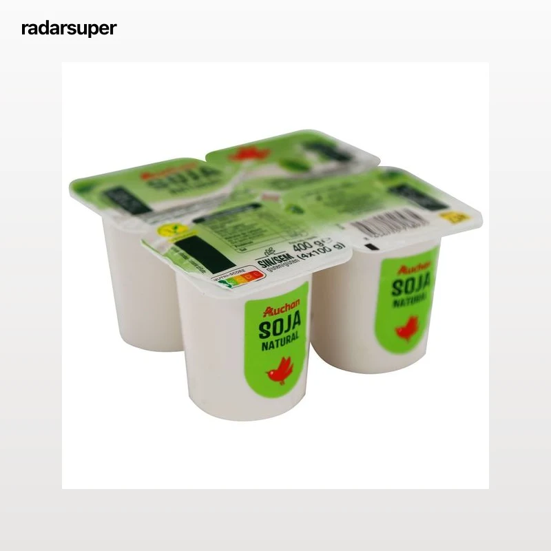 AUCHAN Postre a base de bebida de soja fermentada, de sabor natural 4 x 100 g. Producto Alcampo