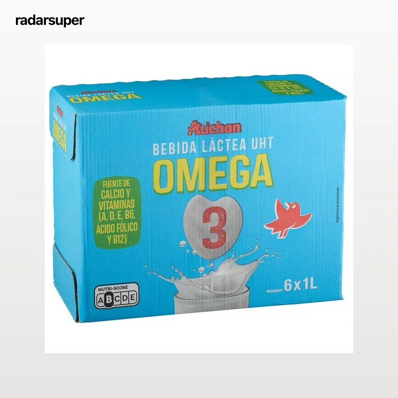 AUCHAN Preparado lácteo desnatado, enriquecido con Omega 3 y vitaminas A, D, E, B6, ácido fólico y B12 6 x 1 l Producto Alcampo.