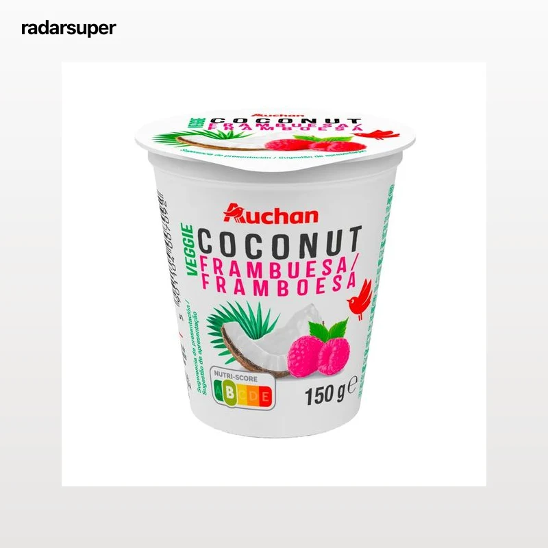AUCHAN Producto vegetal de coco con frambuesa sin azúcar añadido 150 g. Producto Alcampo.