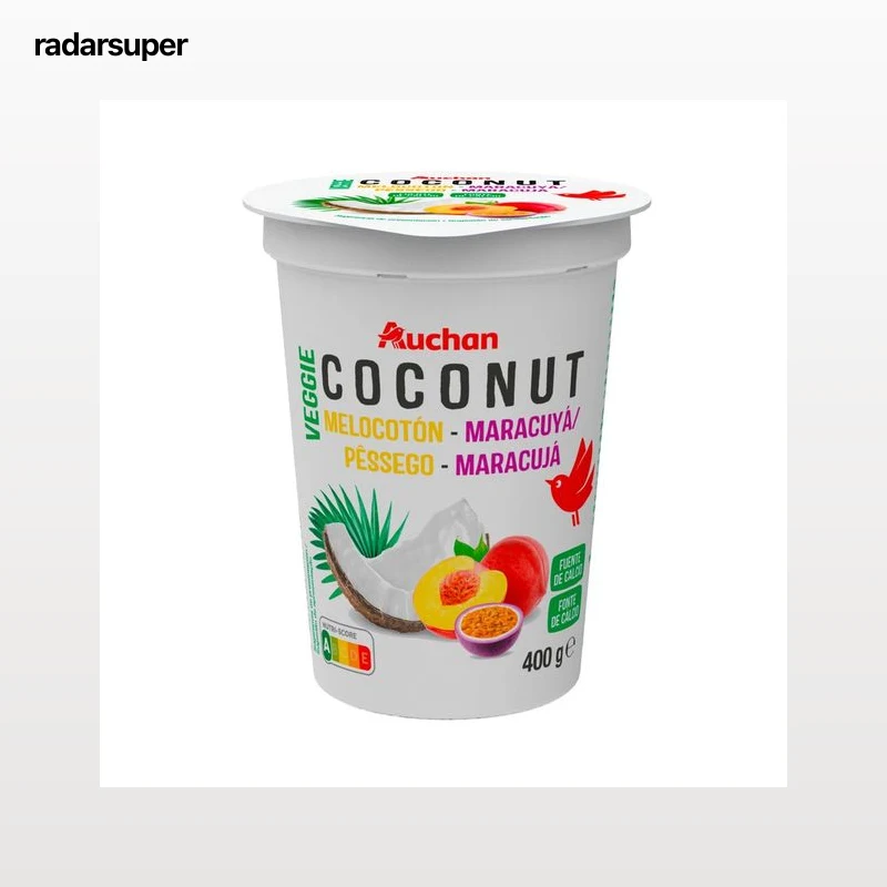 AUCHAN Producto vegetal de coco con melocoton y maracuya Producto Alcampo 400 g.