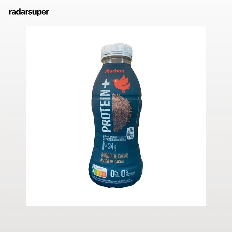AUCHAN Protein + Bebida lactea al cacao, sin grasa ni azúcares añadidos y con alto contenido en proteína 330 ml.