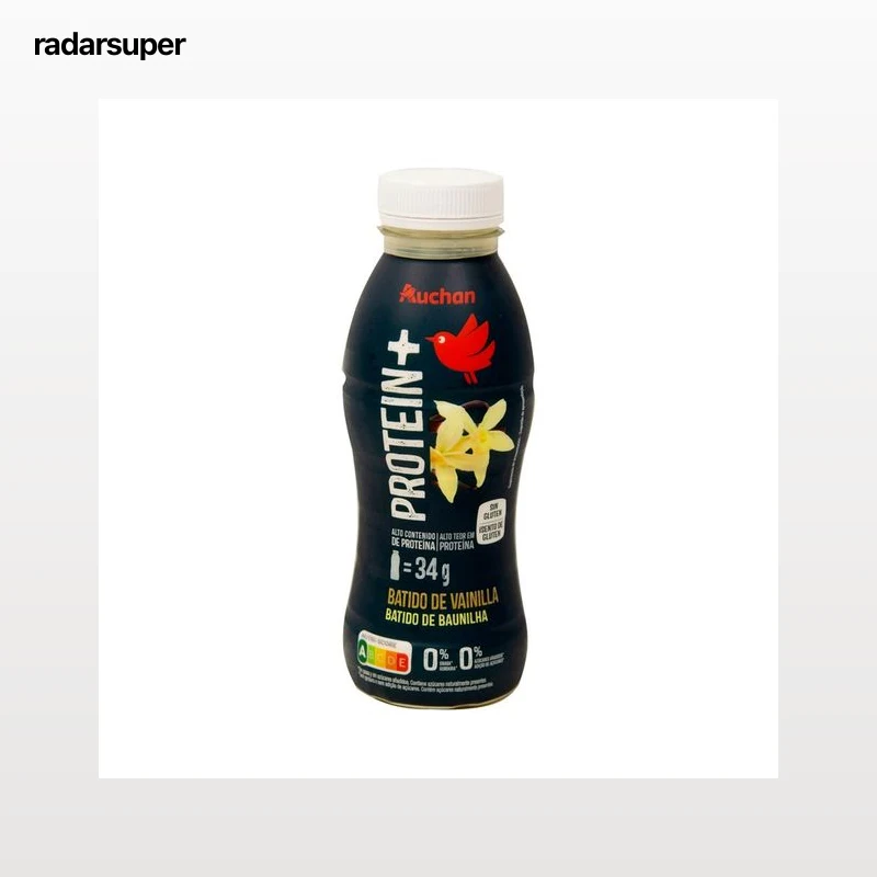 AUCHAN Protein + Bebida lactea de vainilla, sin grasa ni azúcares añadidos y con alto contenido en proteína 330 ml. Producto Alcampo