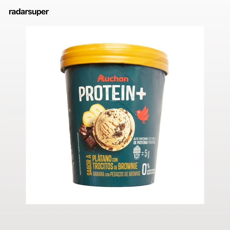 AUCHAN Protein+ Tarrina de helado de plátano y brownie proteico 500 ml. 270 g. Producto Alcampo