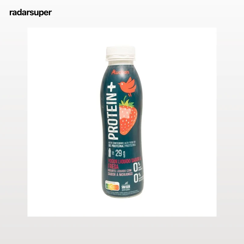 AUCHAN Protein + Yogur líquido desnatado proteico sin azúcares añadidos fresa 381 ml. Producto Alcampo