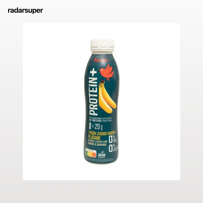 AUCHAN Protein + Yogur líquido desnatado proteico sin azúcares añadidos plátano 381 ml. Producto Alcampo