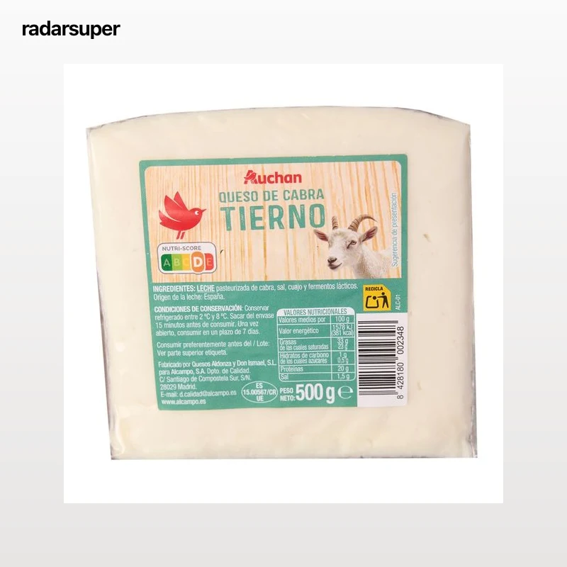 AUCHAN Queso de cabra tierno cuña 500 g Producto Alcampo.