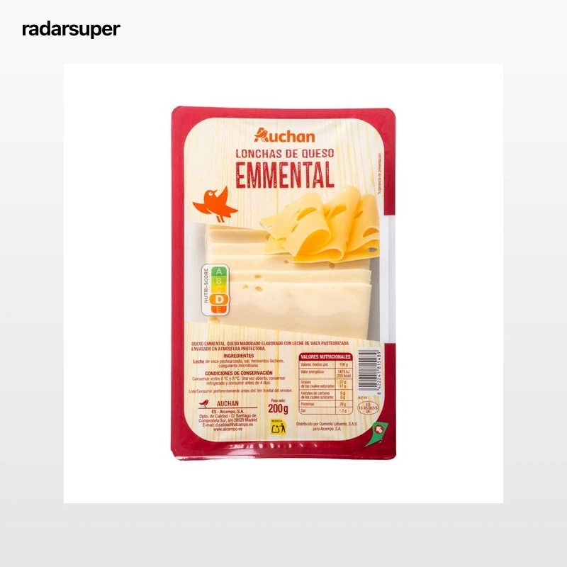 AUCHAN Queso Emmental en lonchas 200 g Producto Alcampo.
