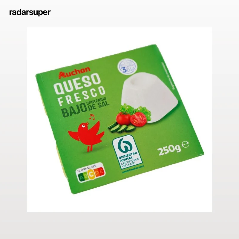 AUCHAN Queso fresco bajo contenido de sal 4 uds. 62,5 g. Producto Alcampo