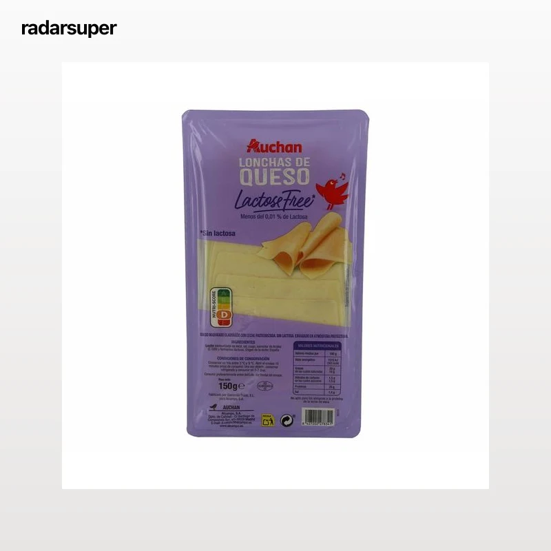 AUCHAN Queso en lonchas sin lactosa , 150 g. Producto Alcampo