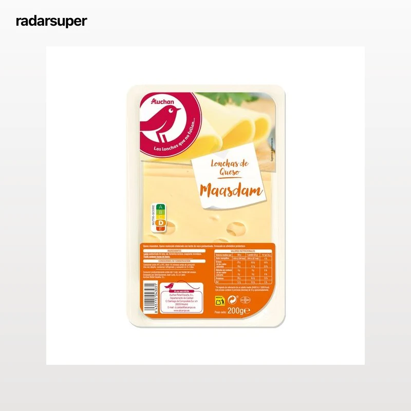 AUCHAN Queso Maasdam en lonchas 200 g. Producto Alcampo
